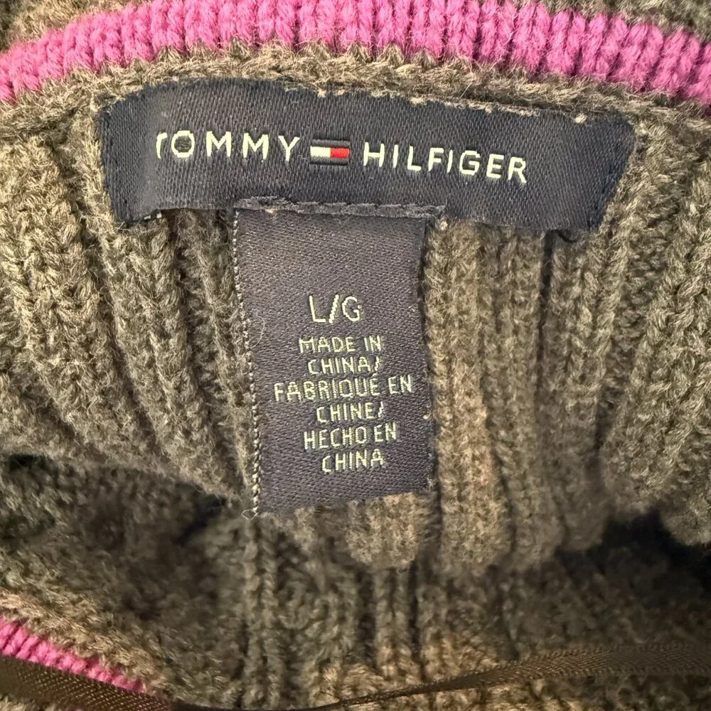 Tommy Hilfiger Cable Knit Long Sleeve Sweater Women’s Size‎ Large Crewneck Gray